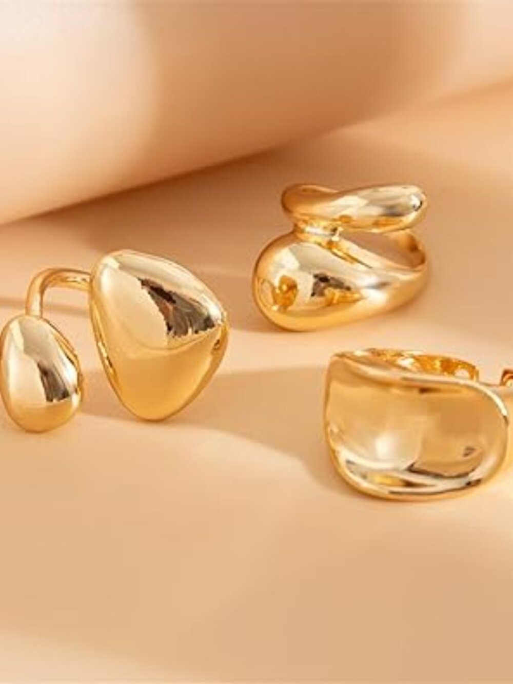Gold Chunky Ring Set Geometric Stacking Rings Exaggerated Knuckle Ring Boho - Picture 2 of 4